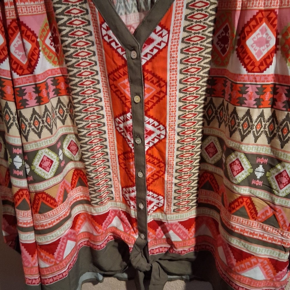 Ruby Rd. Womans V Neck Button Down Aztec Colorful… - image 4